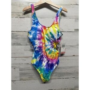 Hobie One Piece Swimsuit Girls 12 Multicolor Tie Dye Braided‎ Sides NWT